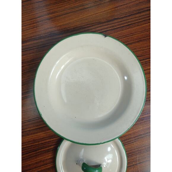 Vintage Enameled Green Trim Cookware Pot Bowls Plate Lids Lot Of 8 Farmhouse - Picture 10 of 16